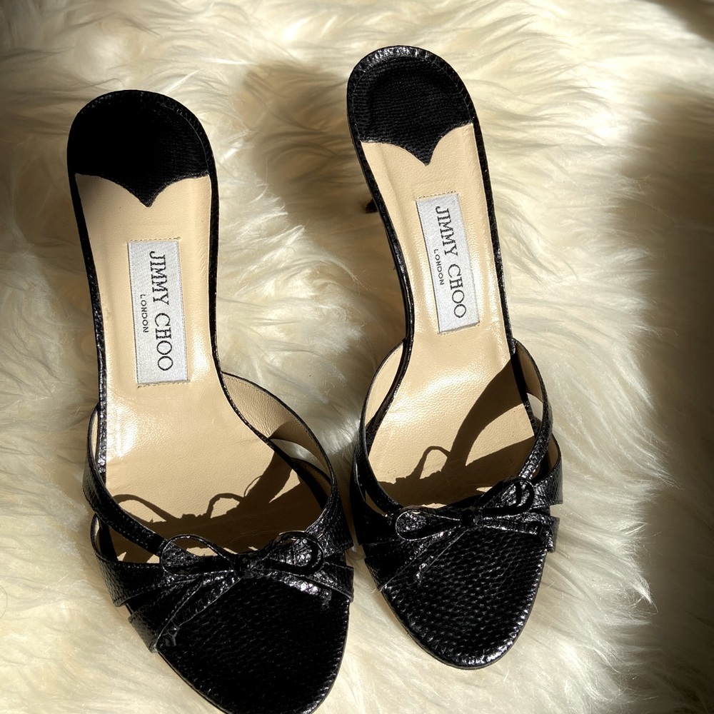 Genuine leather jimmy Choo black kitten heel shoes